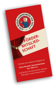 Flyer-inkative-Mitglieder25-cover Das rote Flyer-Cover des Alten Beueler Damenkomitees von 1824 e.V. wirbt für eine Fördermitgliedschaft.